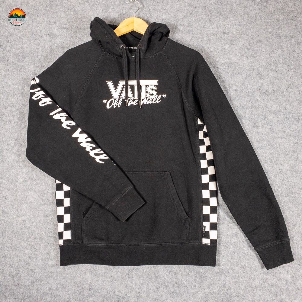 Vans Off The Wall Pullover Hoodie Black Long Sleeve Pockets Men's Size Small